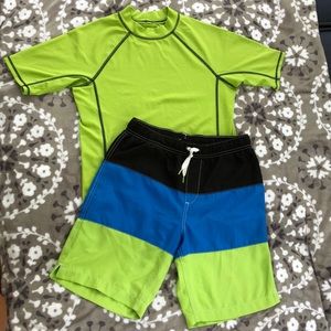 Lands End Boys rash guard and swim trunks (M)10/12